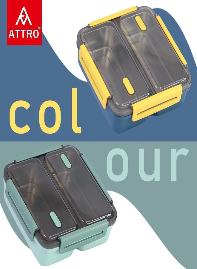 Attro SquareMate 2 Lunch Box with Two Detachable Inner Steel Compartments and Vacuum Seal-Leakproof,BPA-Free Containers for Fresh Meals On-the-Go Ideal for School, Office, and Travel-Ocean Blue-1100ml - Image 3